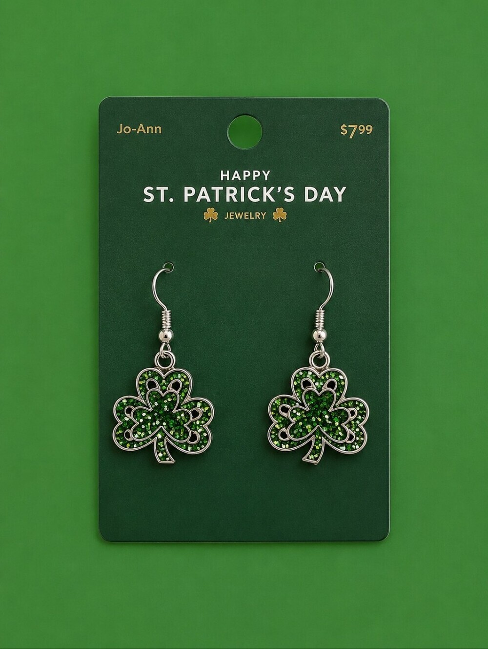 5/$25 JO-ANN Green Glitter Shamrock St. Patrick's Day Dangle Hook Earrings